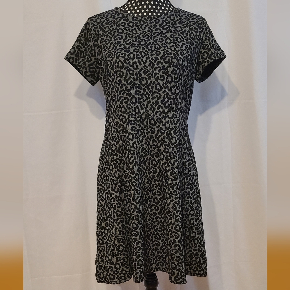 Loft Cheetah Print Black And Gray Dress